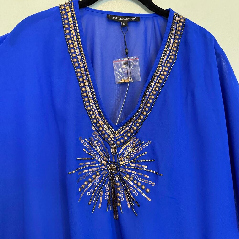 Club Z Collection Swimwear Cover Up Kaftan Dress XL Royal Blue Embellished NWT - Picture 4 of 8
